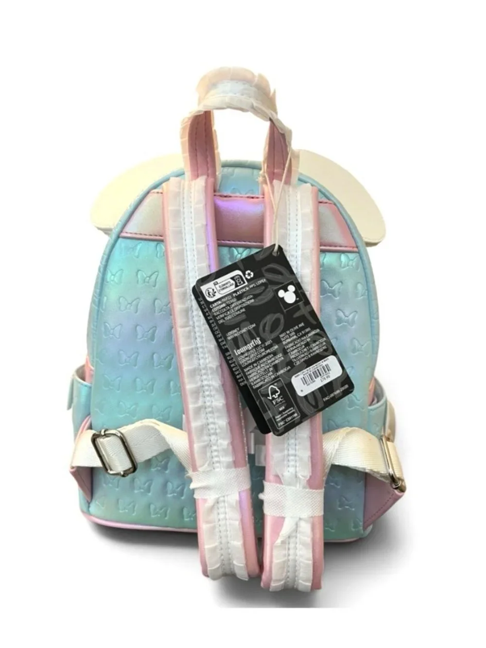 Loungefly Disney Minnie Mouse Ruffle Ears Iridescent Blue Mini Backpack NWT